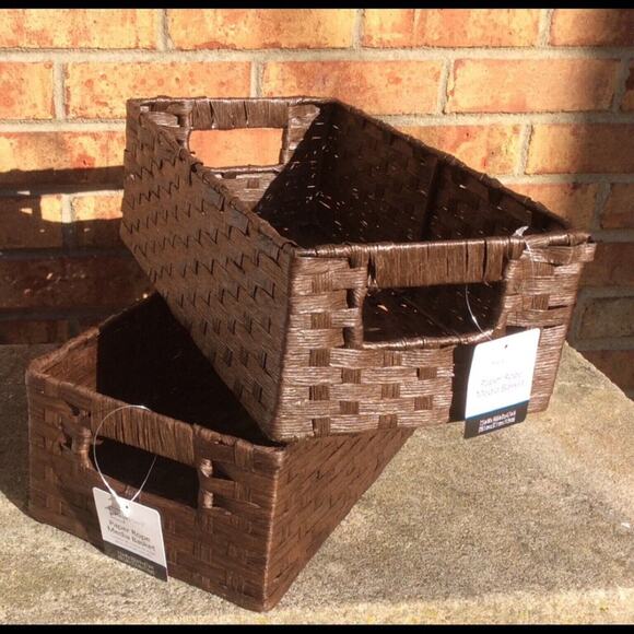 Mainstays Paper Rope Baskets Set of 2 Rectangular Brown Organization Storage NIP - Picture 3 of 5